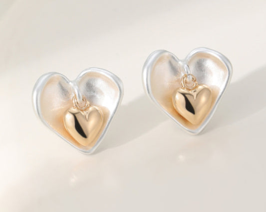 MINI HEART EARRINGS - MIXED METAL