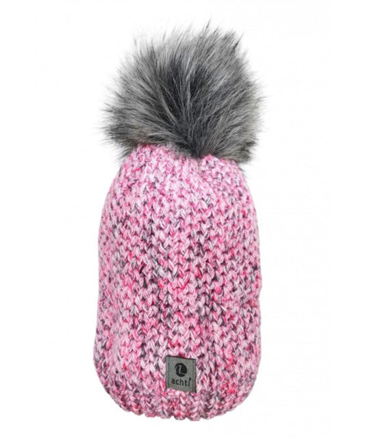 FLEECE LINED HAT WITH REMOVABLE POM - PINK