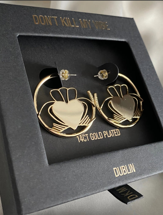 HEART STRONG CLADDAGH HOOP EARRINGS - GOLD PLATED