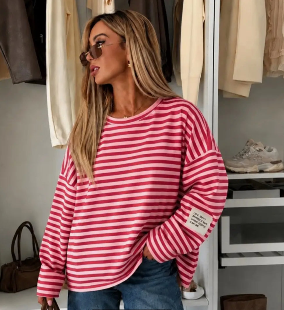 STRIPE TOP - 10-16 - FUSCHIA