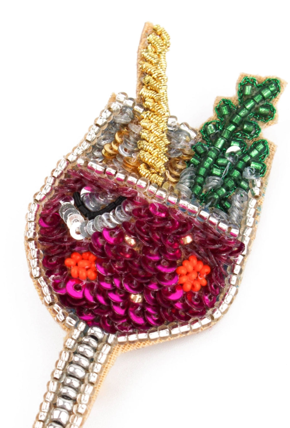 HANDMADE GLASS BEAD BROOCH - PINK FIZZ COCKTAIL