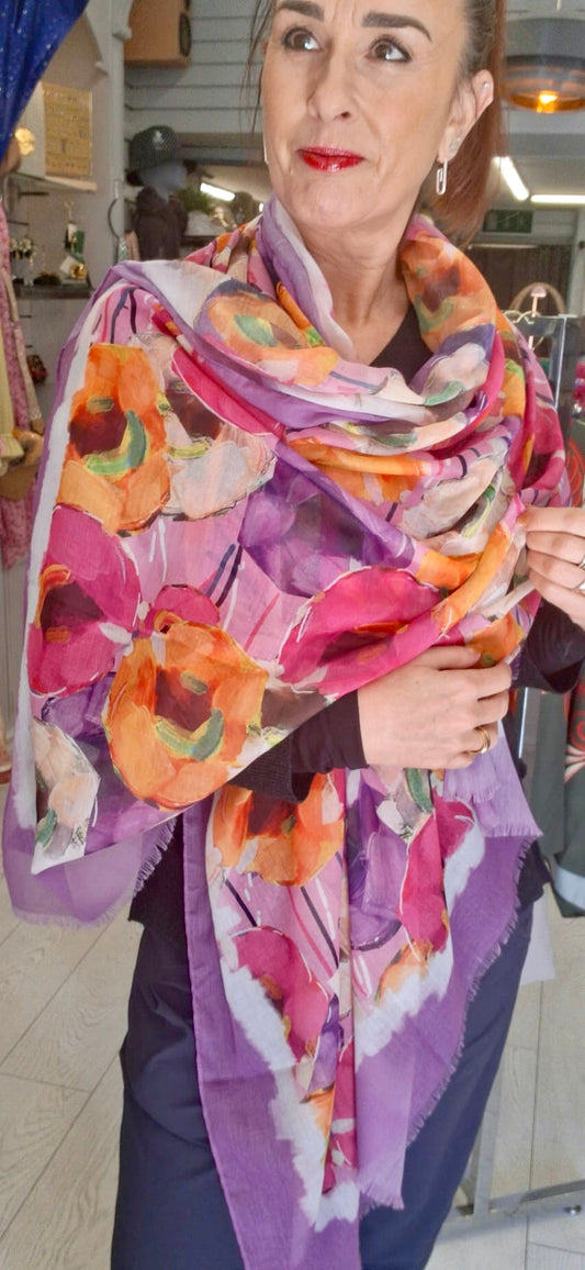 COTTON BLEND FLORAL SCARF