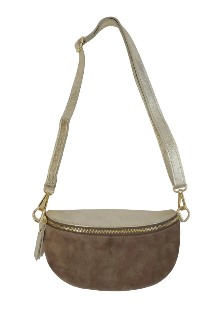 LEATHER SLING BAG - TAUPE/METALLIC