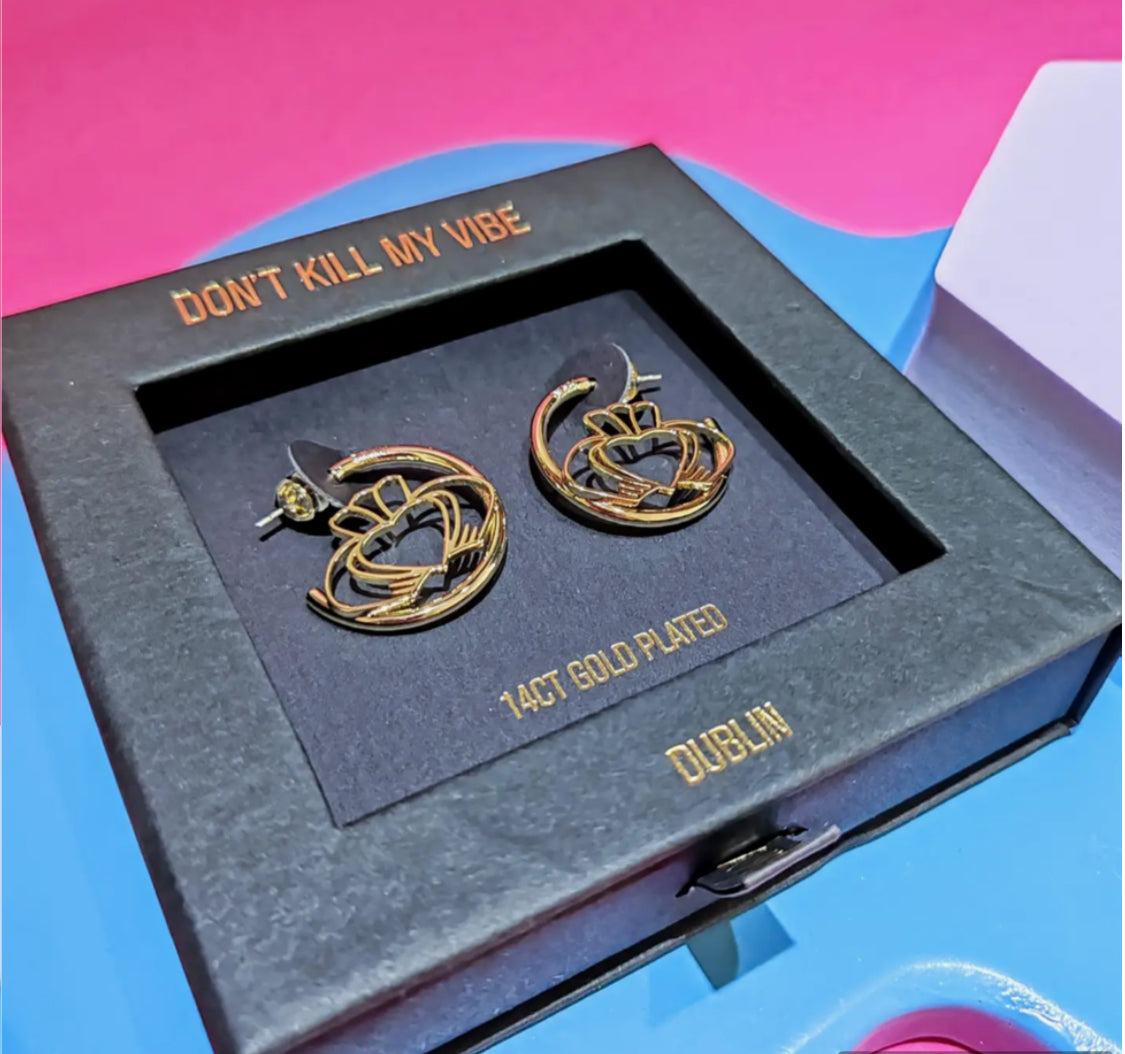 DKMV HAVE MY HEART CLADDAGH HOOP EARRINGS - 14CT GOLD PLATED