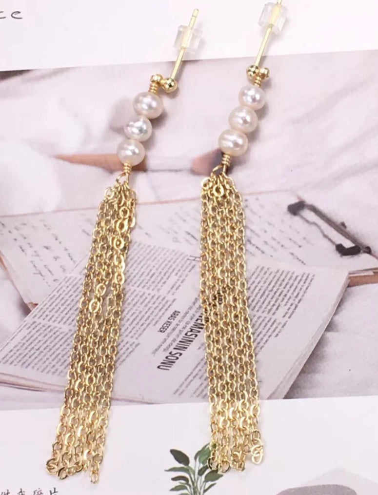 PEARL & CHAIN DROP EARRINGS