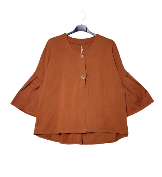 COTTON FLARED SLEEVE CARDI TOP - 10-16 - RUST