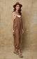 LINEN BUCKLE JUMPSUIT - 8-14 - BROWN
