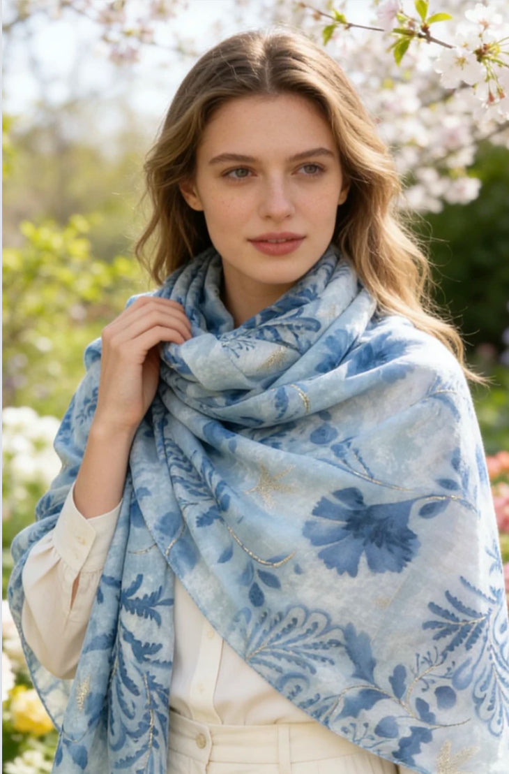 COTTON BLEND FLORAL SCARF
