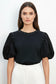 COTTON STUD PUFF SLEEVE TOP - 8-14 - BLACK