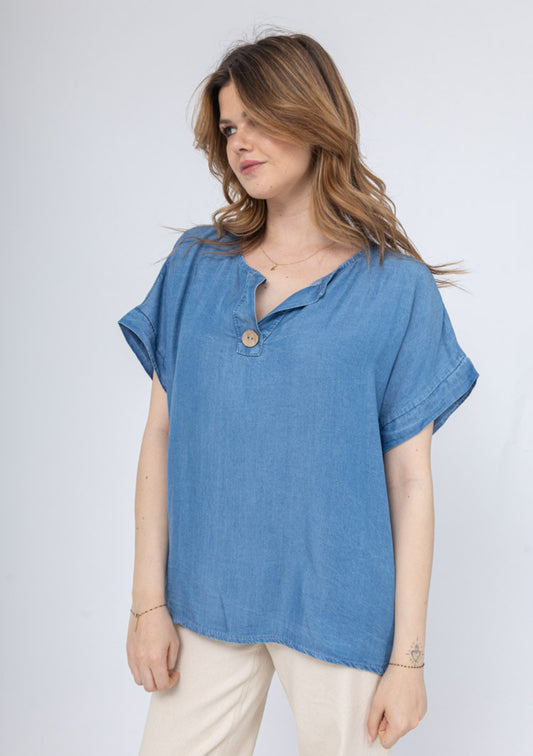 LYOCELL DENIM TOP - 10-16 - MID WASH