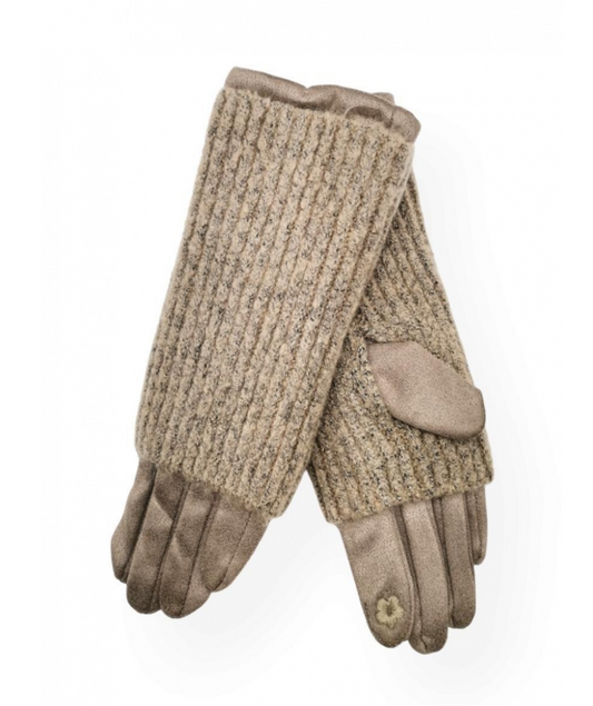 VELOUR GLOVES WITH REMOVABLE KNIT MITTS - TAUPE