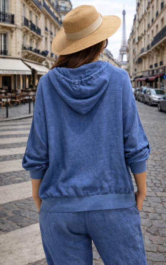 LINEN HOOD JACKET - 10-16 - BLUE