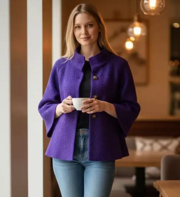 BUTTON FUNNEL NECK JACKET - 10-16 - PURPLE