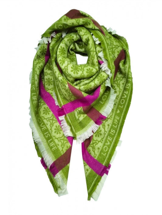 LARGE SQUARE PRINT SCARF - GREEN