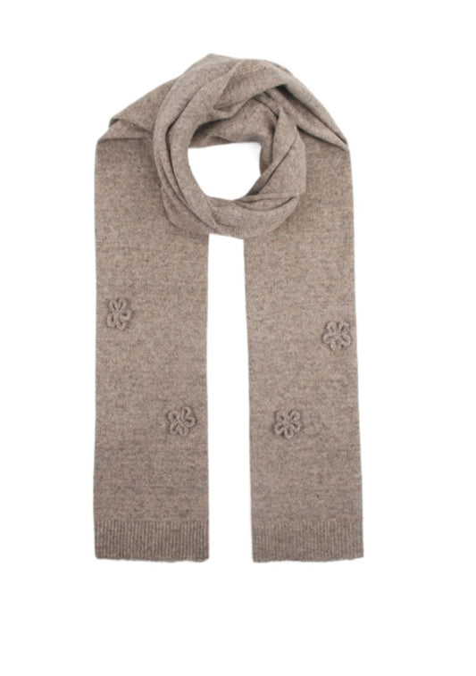 CROCHET FLOWER KNIT SCARF - TAUPE
