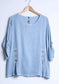 BUTTON SLIT LINEN/COTTON BLEND TOP - 10-16