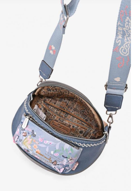 PRINT SLING BAG WITH PATTERNED LINING - BLUE