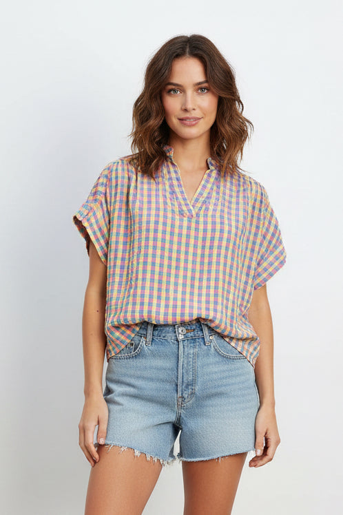 COTTON BLEND GINGHAM TOP - 10-16