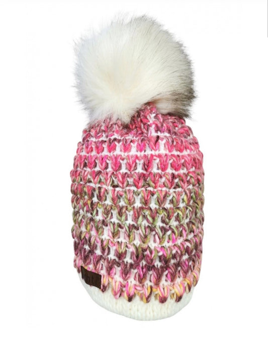 WOOL BLEND FLEECE LINED HAT WITH REMOVABLE POM - FUSCHIA