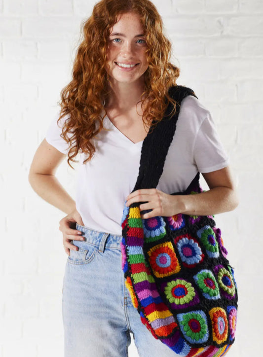 100% WOOL GRANNY SQUARE TOTE BAG