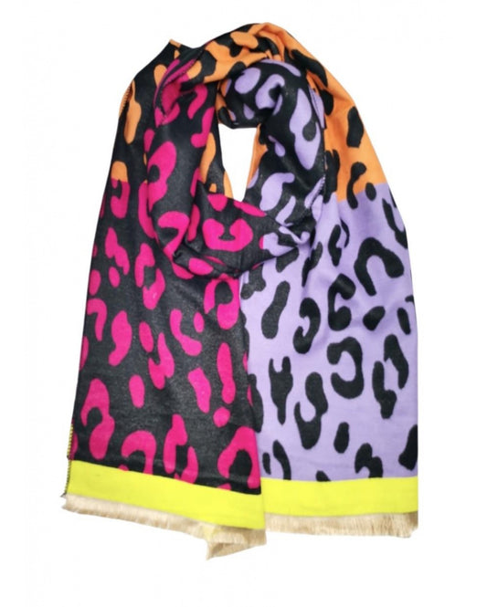 DOUBLE SIDED ANIMAL PRINT SCARF - FUSCHIA