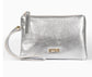 METALLIC SILVER WRISTLET PURSE WITH PINK LINING