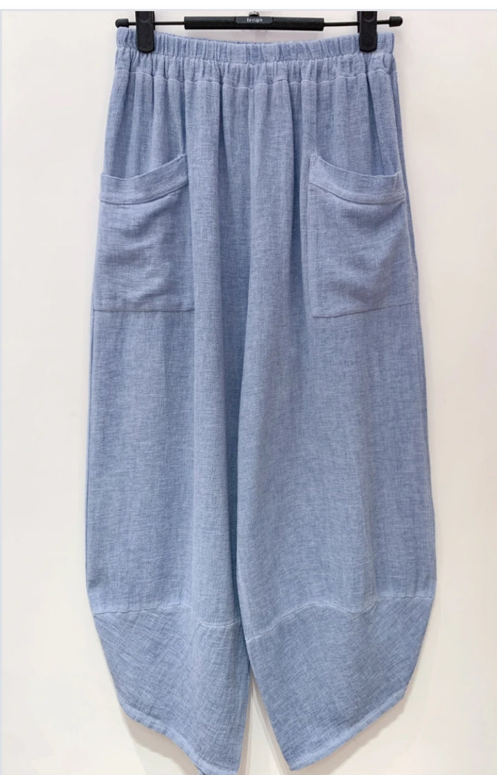 LINEN/COTTON POCKET PANTS - 10-16 - BLUE