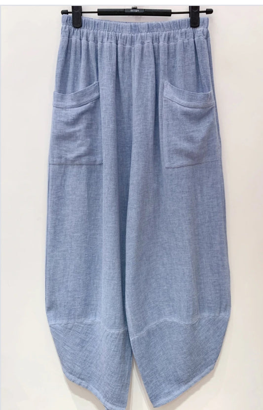 LINEN/COTTON POCKET PANTS - 10-16 - BLUE