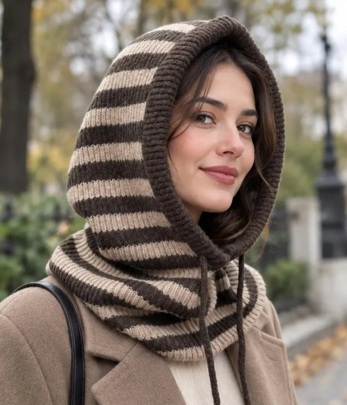 STRIPE KNIT HOOD