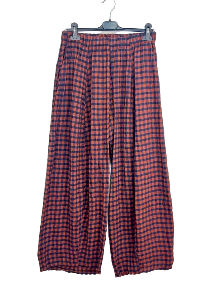 COTTON BLEND CHECK PALAZZO - 10-16 - RUST