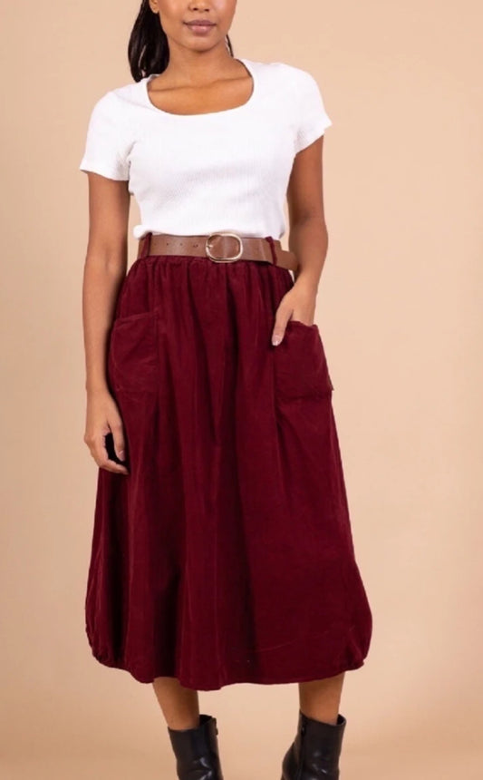 CORD POCKET SKIRT - 10-16 - BURGUNDY