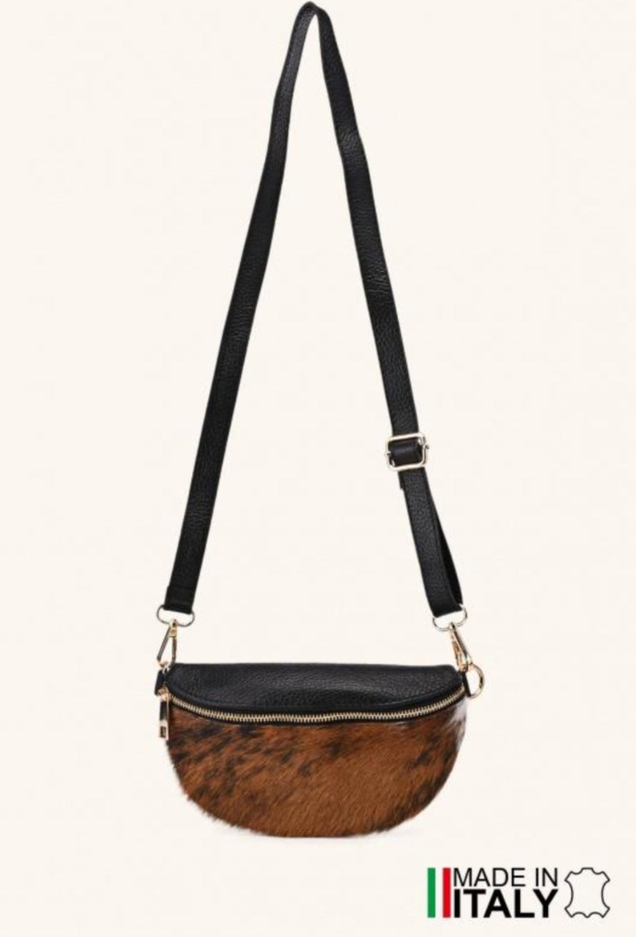 REAL LEATHER COW PRINT SLING BAG