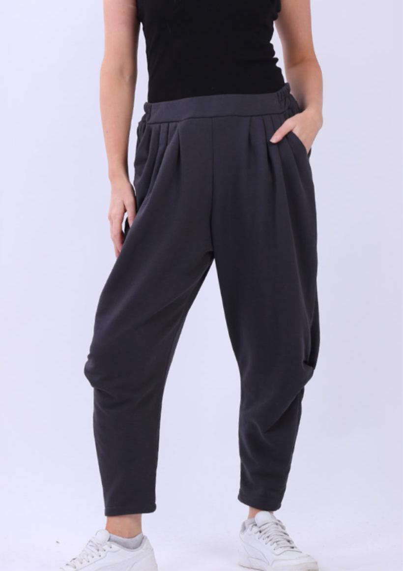 COCOON HEM COTTON BLEND PANTS - CHARCOAL - 12-16