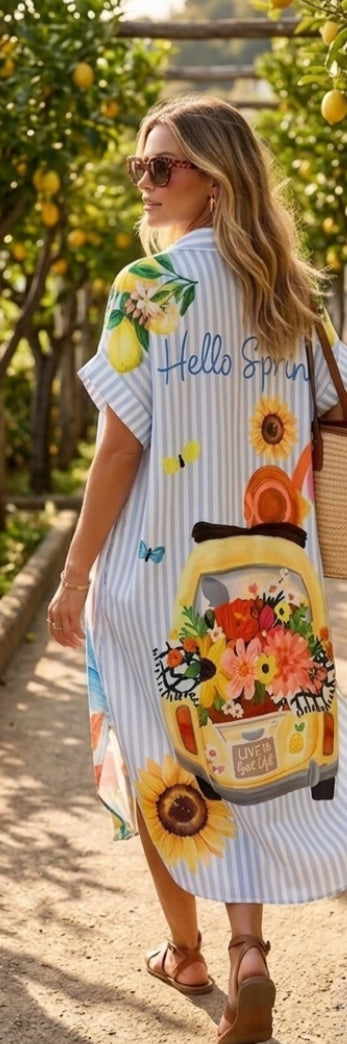 LINEN BLEND MULTI PRINT SHIRT DRESS - 14-18