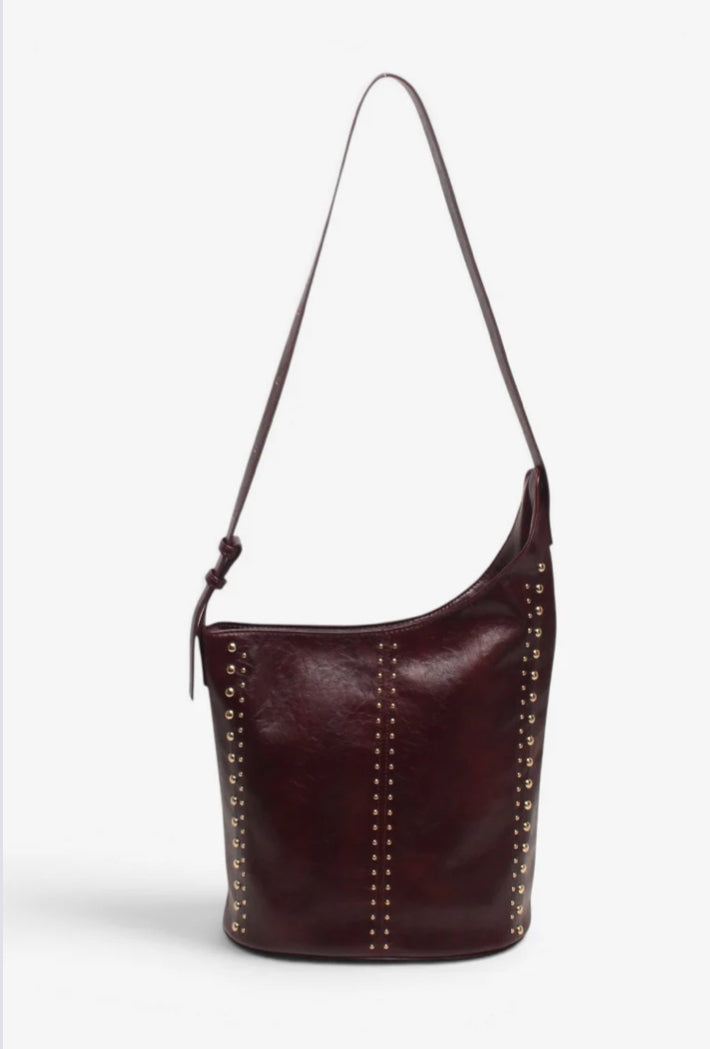 STUD SHOULDER BAG - BURGUNDY