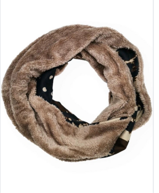 LEOPARD FAUX FUR SNOOD - TAUPE