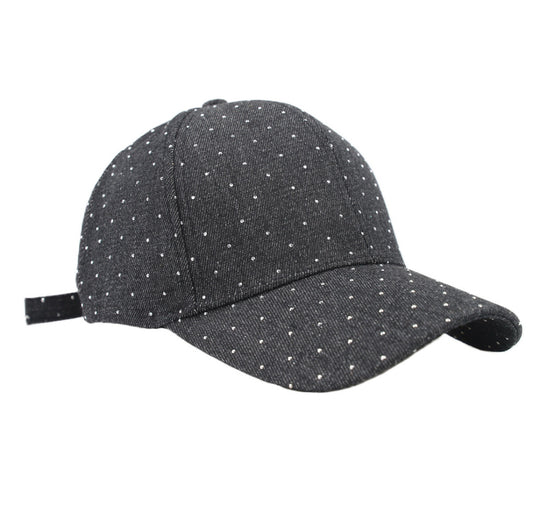 STUD DETAIL DENIM BASEBALL HAT - BLACK