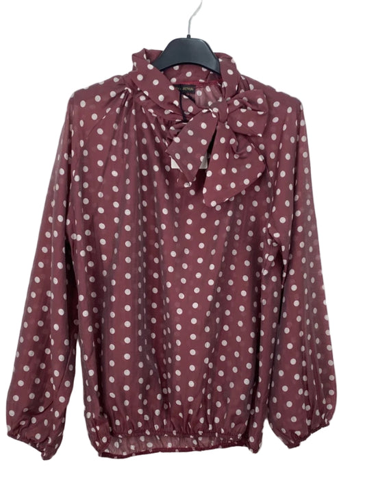 BOW POLKA BLOUSE - 8-12- BURGUNDY