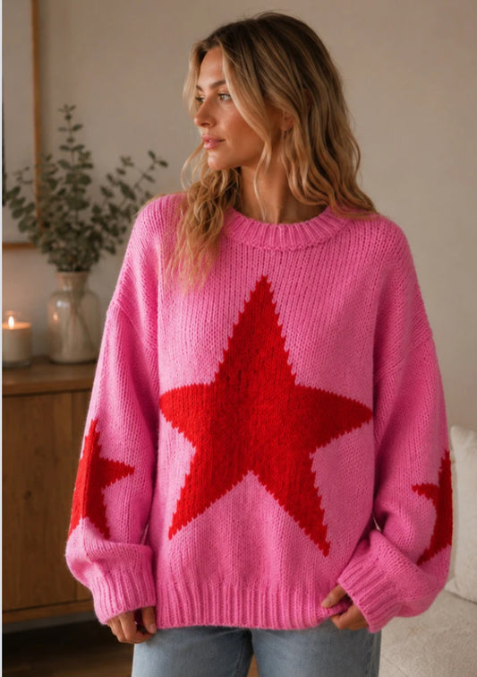WOOL BLEND STAR KNIT - 10-16 - FUSCHIA