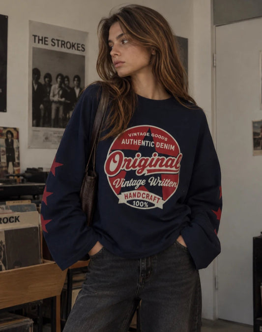 STAR SLEEVE SWEATSHIRT - 10-16 - NAVY