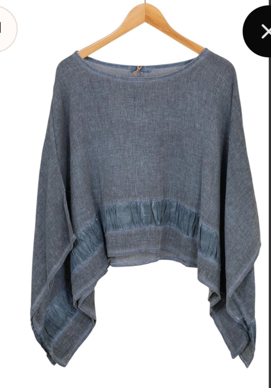 COTTON LINEN DRAPE TOP - 10-16 - BLUE