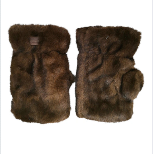 FAUX FUR MITTS - CHOCOLATE