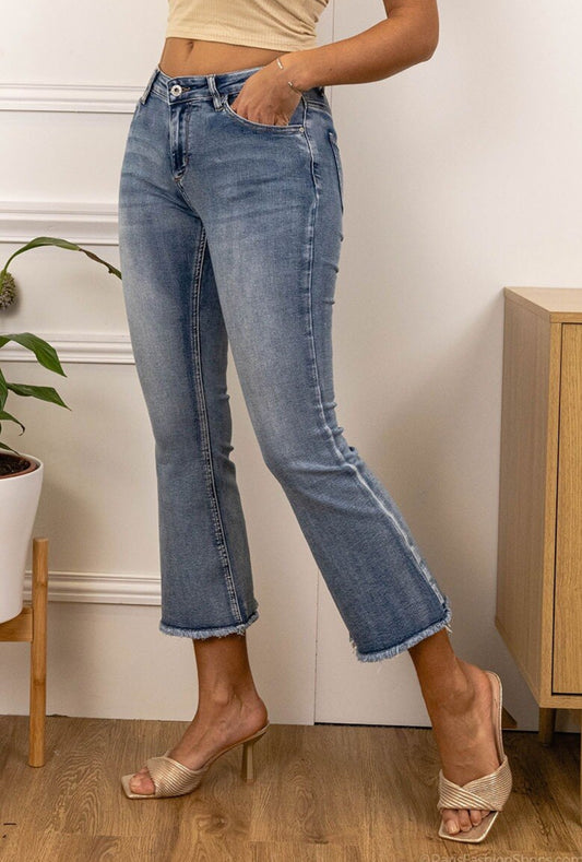 KICK FLARE FRAYED HEM DENIMS - SIZES 8-16
