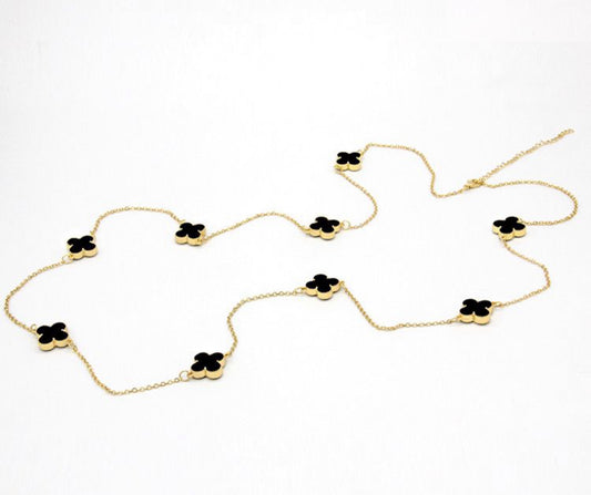 LONG BLACK PETAL NECKLACE