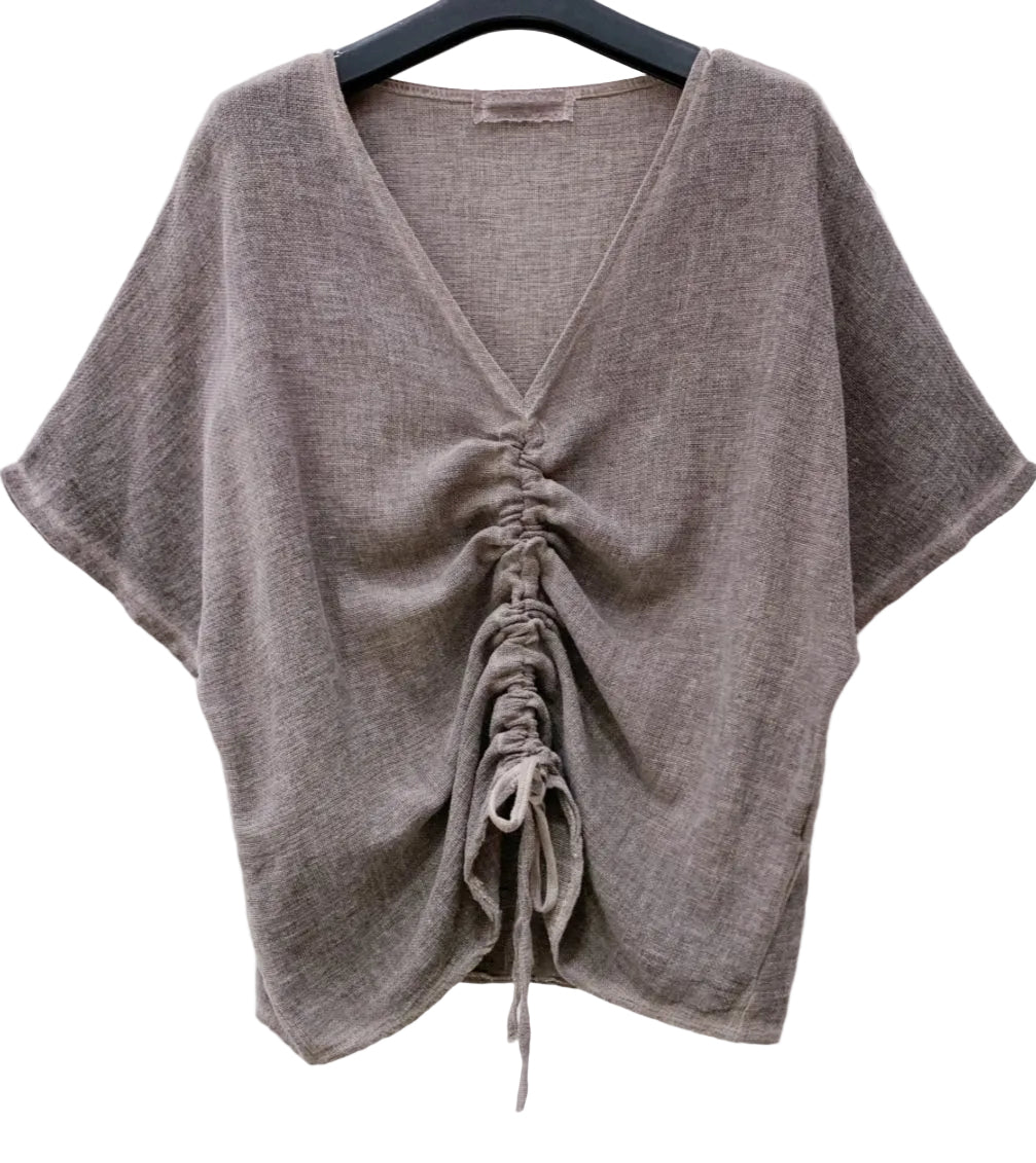 COTTON LINEN RUCHED TOP - 10-16