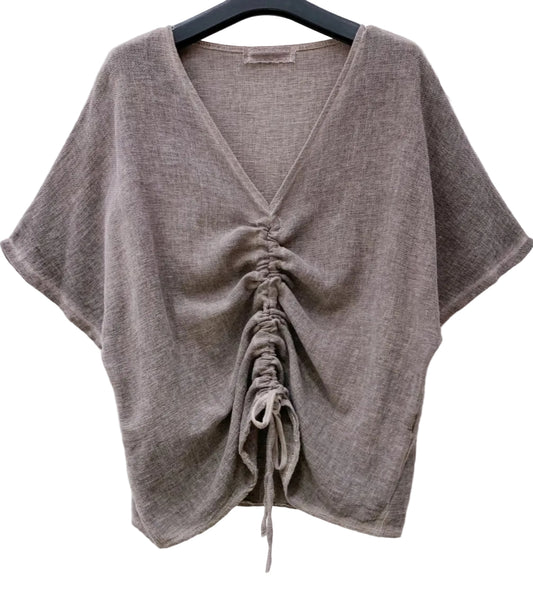 COTTON LINEN RUCHED TOP - 10-16