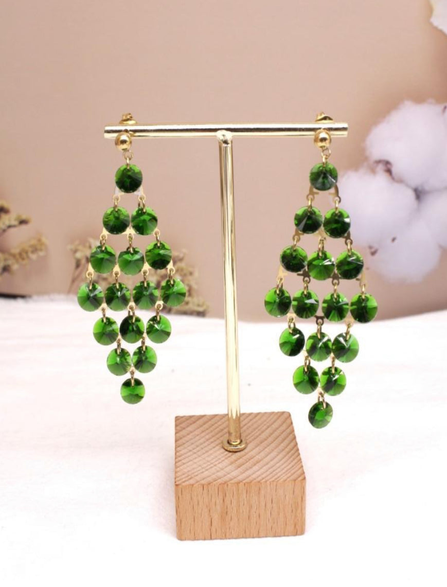 GREEN GLASS BEAD STATEMENT EARRINGS