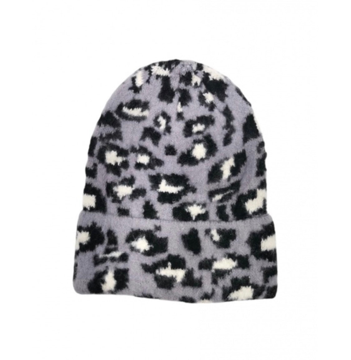 ANIMAL PRINT BEANIE - GREY