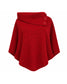 WOOL BLEND BUTTON PONCHO - RED