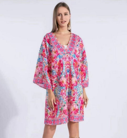 COTTON BLEND BEACH DRESS - 8-14 - FUSCHIA